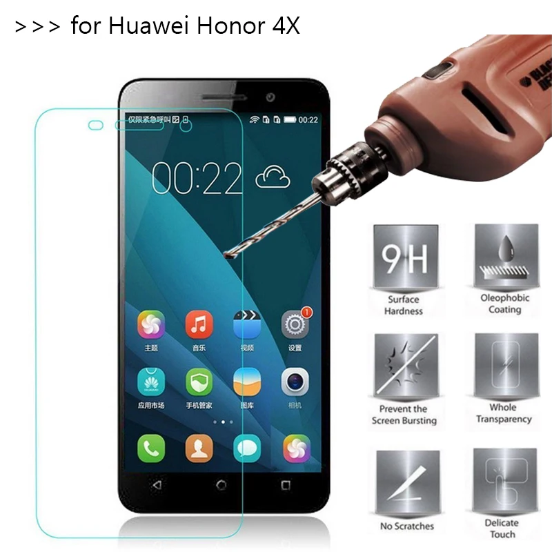 10 шт./лот Премиум закаленное Стекло Экран протектор для huawei Honor 4X бесплатная