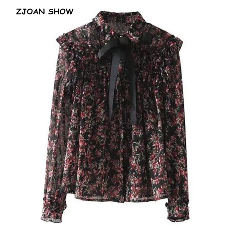 Рубашка в стиле ретро с изображением деревянных ушек цветочным принтом