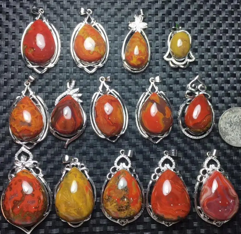 Серебро 925, ювелирное ожерелье, подвеска, натуральный драгоценный камень, кварц, круглая форма капли, Ларимар, камень, Лапис, агат, исцеление, ювелирное изделие, подвеска - Цвет камня: Warring States Red