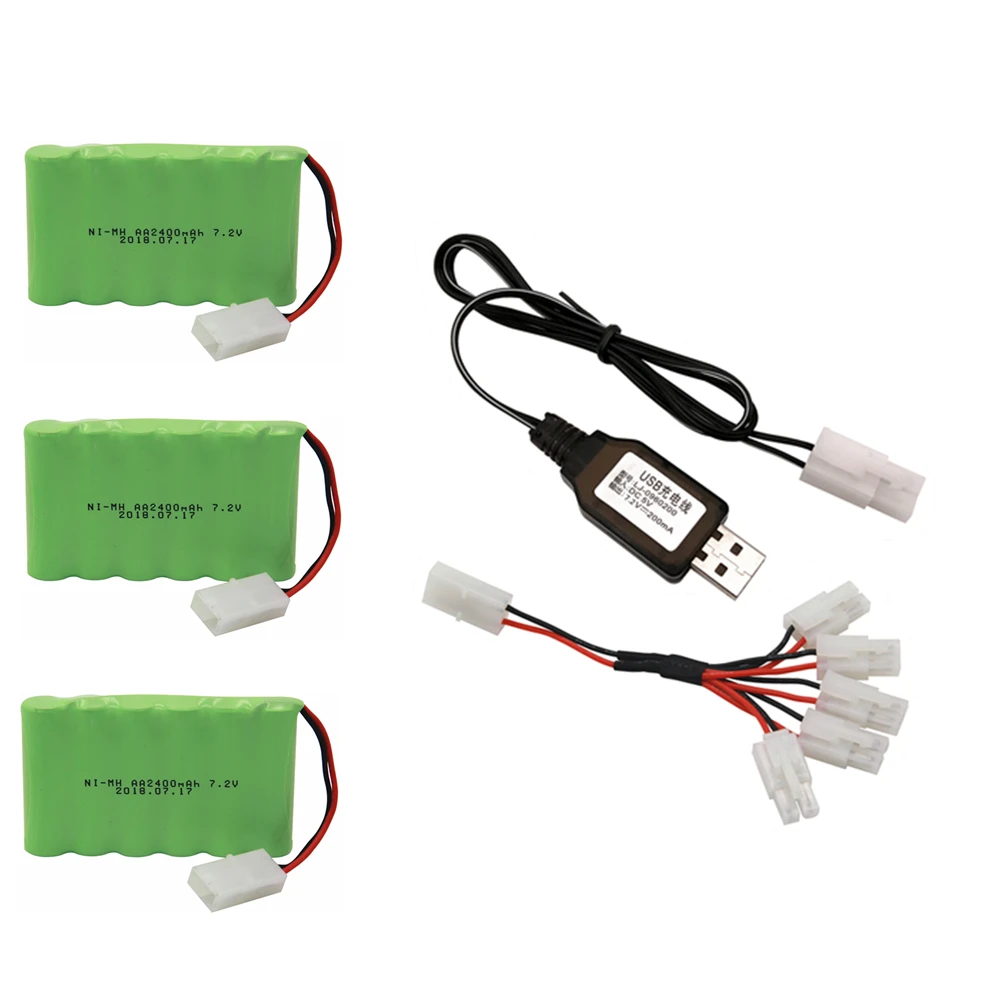 3pcs USB 7,2 v 2400mah AA Ni-MH аккумулятор Tamiya с зарядным устройством большой емкости электрический игрушечный аккумулятор дистанционный автомобиль корабль Робот перезаряжаемый 7,2 v - Цвет: 3pcs USB