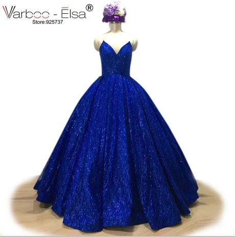 VARBOO_ELSA, новинка, блестящее серебряное бальное платье, расшитое блестками, сексуальное, v-образный вырез, платье для выпускного вечера, съемный плечевой ремень, вечернее платье, robe de soiree - Цвет: royal blue