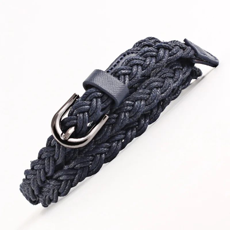 dark blue Модный женский яркий Плетеный Повседневный ремень из искусственной кожи, узкий тонкий ремень с пряжкой, яркий тонкий пояс для женщин - Цвет: dark blue