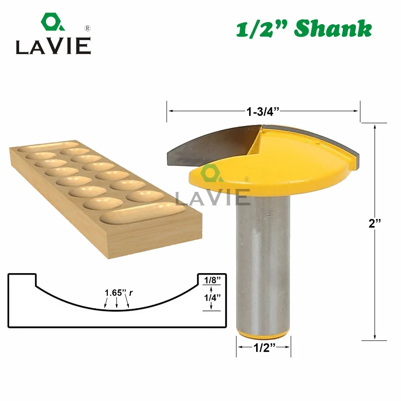 

LAVIE 1pc 12mm 1/2" Shank 1-3/4" Wide Small Bowl Router Bit 1.65" Radius Concave Radius Milling Cutters Wood Work Crown MC03037