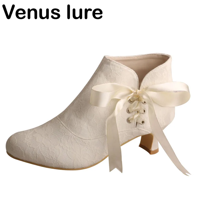 Женские ботинки на квадратном каблуке Venus lure свадебные кружевные короткие с