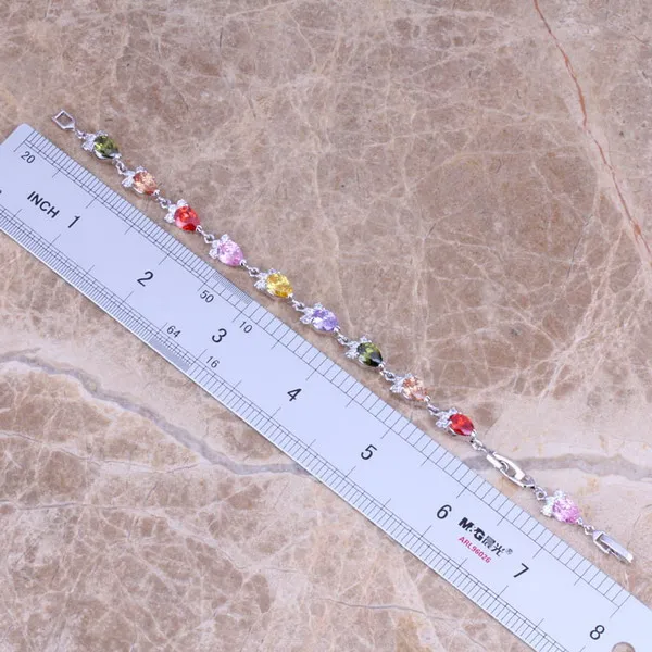 Браслет-цепочка с разноцветным зеленым Перидотом посеребренным покрытием 6 - 8