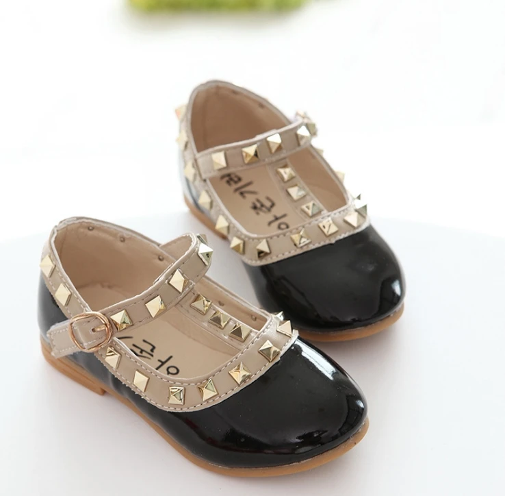 New Fashion Children Girls Princess Shoes PU Leather toddler Baby Flat-heel Kids Mary Jean Fasion Rivets Student Sneakers |