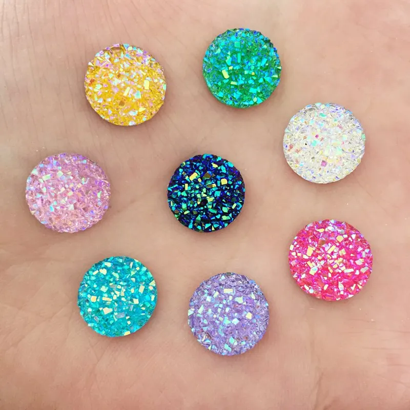 

H0T 120PCS 12mm of mineral surface flatback ROUND resin DIY craft buttons D67*3