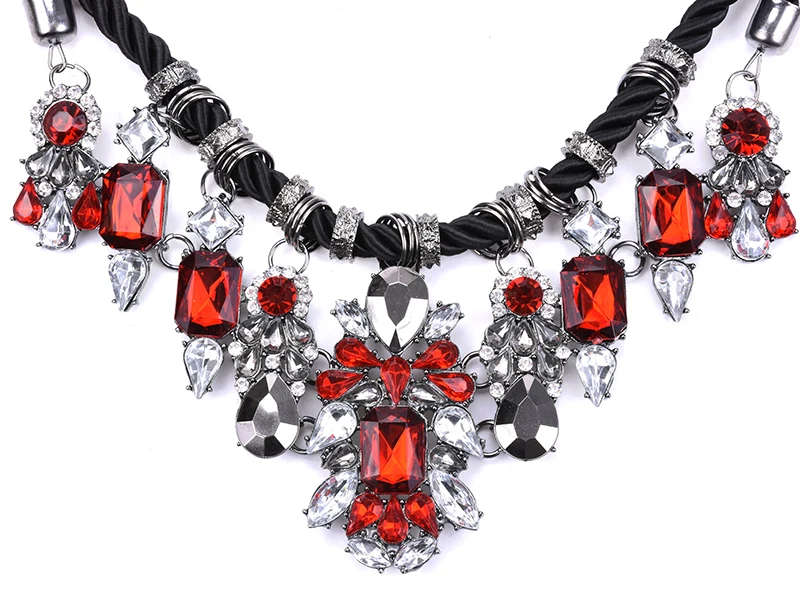 Женское винтажное ожерелье чокер Синий Красный Кристалл Стразы Черная веревка