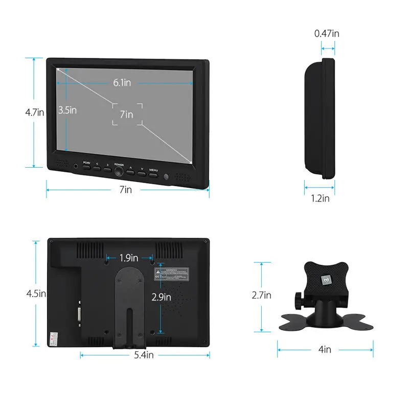 EYOYO 7 &quotдюймовый IPS Цветной Монитор HDMI Вход VGA Видео Экран Fr PC Вид Автомобиля