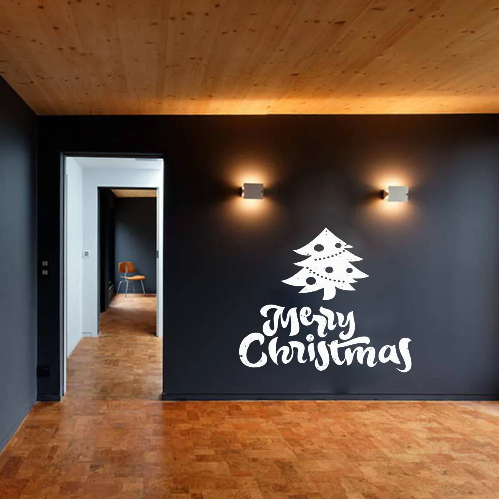 Фестиваль наклейки на стену цитаты Merry Рождественская елка Искусство Декор для