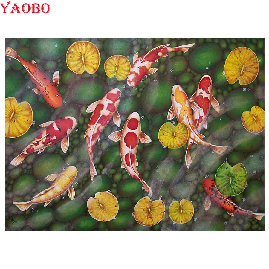 DIY Алмазная вышивка значок koi Fish 5D алмазная картина полностью квадратные круглые