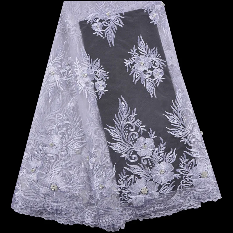 

African Beaded Lace Fabric Sky Blue Color High Quality Lace Material French Lace Fabric Nigerian Tulle Mesh Lace Fabrics F1343