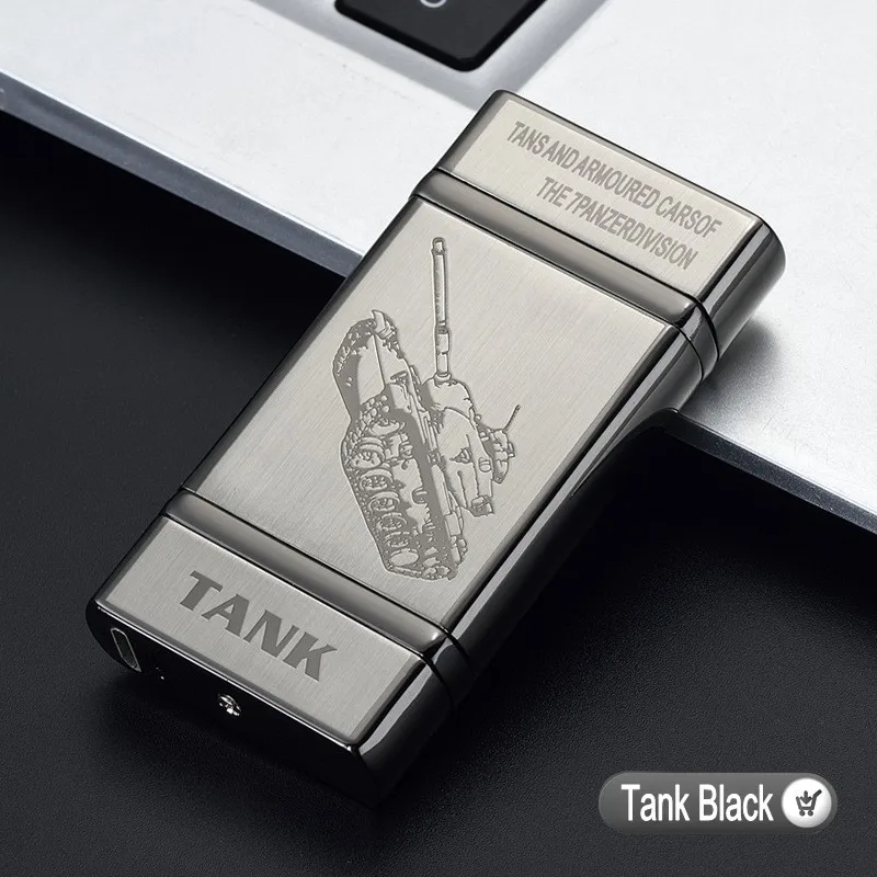Новинка, Электронная usb зажигалка с 2 крестами, двойная дуга, импульсная зажигалка, новинка, светильник, чувствительный светильник для сигарет, ветрозащитный - Цвет: Tank Black