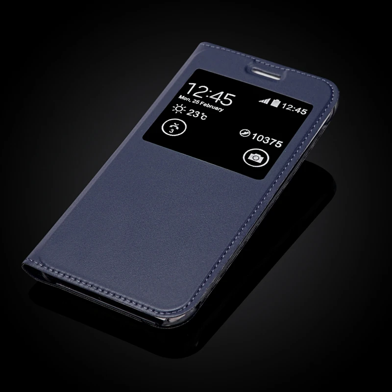 Роскошный Ультратонкий кожаный флип кейс с окошком для Samsung Galaxy J2 J200F чехол
