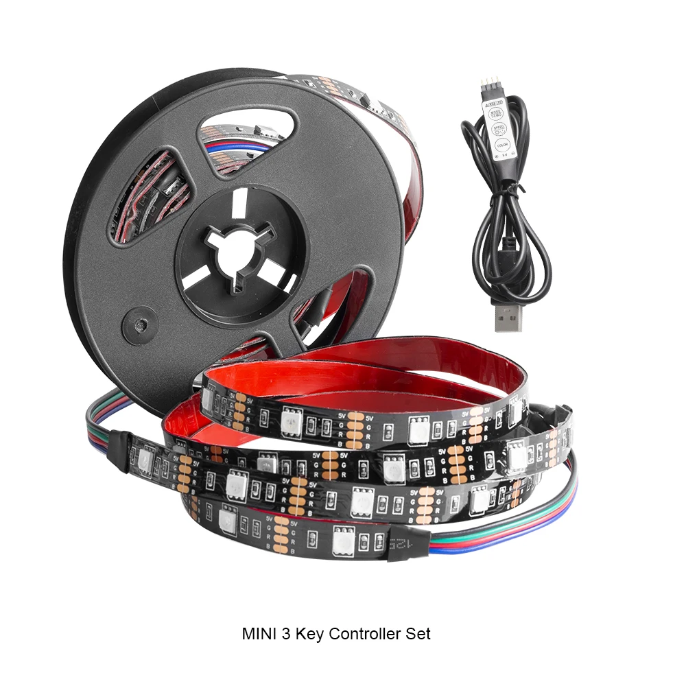 3 Key Controller DC5V USB Светодиодные ленты лампы 5050 гибкий RGB светодиод Подсветка 1 M 2 M 3m HD ТВ настольных ПК Экран светящаяся лента фонового освещения - Испускаемый цвет: 3 Key Controller