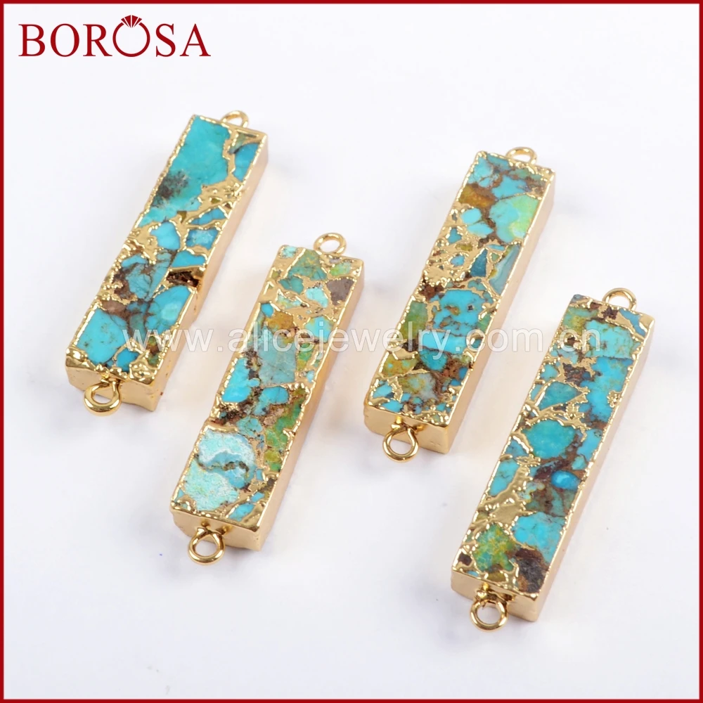 

Прямоугольный медный Бирюзовый соединитель BOROSA, 100% синий камень для модных браслетов, ювелирных изделий, G1650, 5/10 шт.