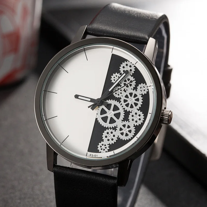 Повседневные мужские часы с зубчатым украшением женские креативные кожаные