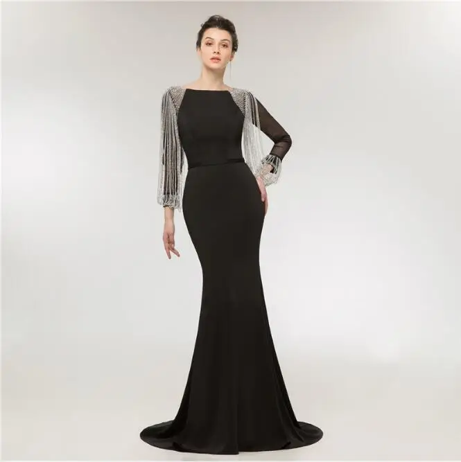 Вечернее платье с бисером кисточками и накидкой черные Благородные платья для