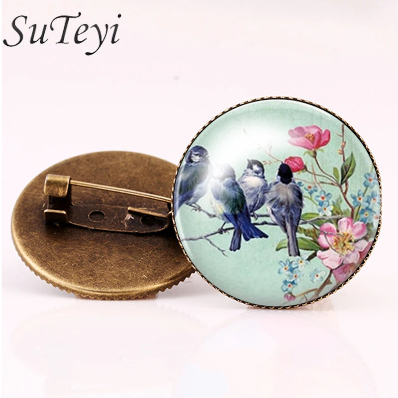 Брошь SUTEYI с изображением маленькой птицы на ветках булавки шармы печать