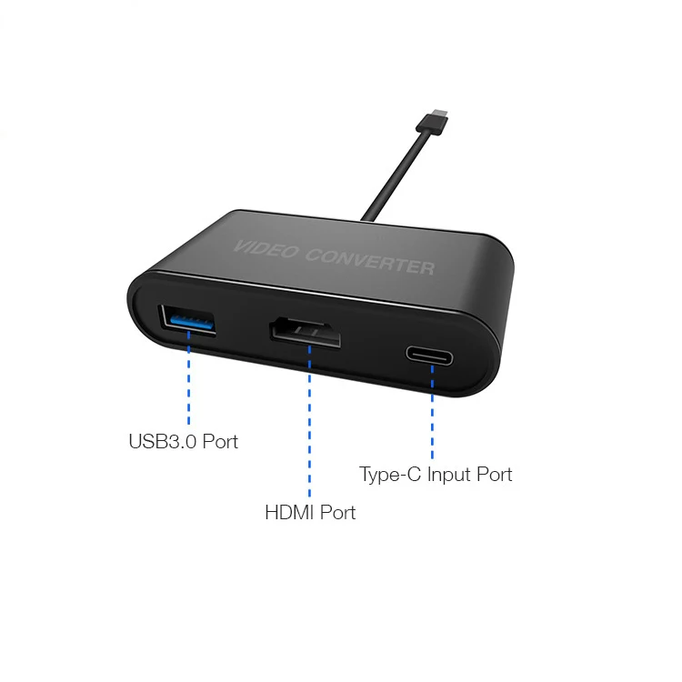 Портативный адаптер концентратор Type C HDMI с разъемами для зарядки и передачи