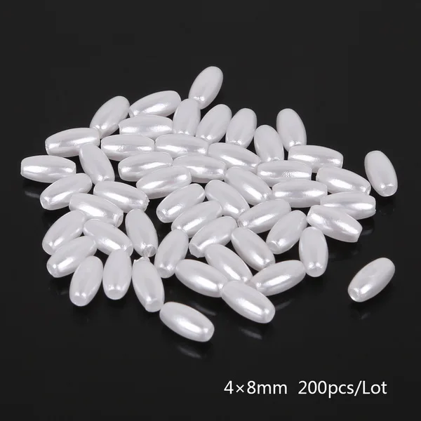 200pcs 4x8mm White DIY 50-200 шт ABS эллипс имитация жемчуга рисовые зерна россыпью бусины одежда ювелирные изделия Ремесло украшения для женщин пришить на бисер аксессуар - Цвет: 200pcs 4x8mm White
