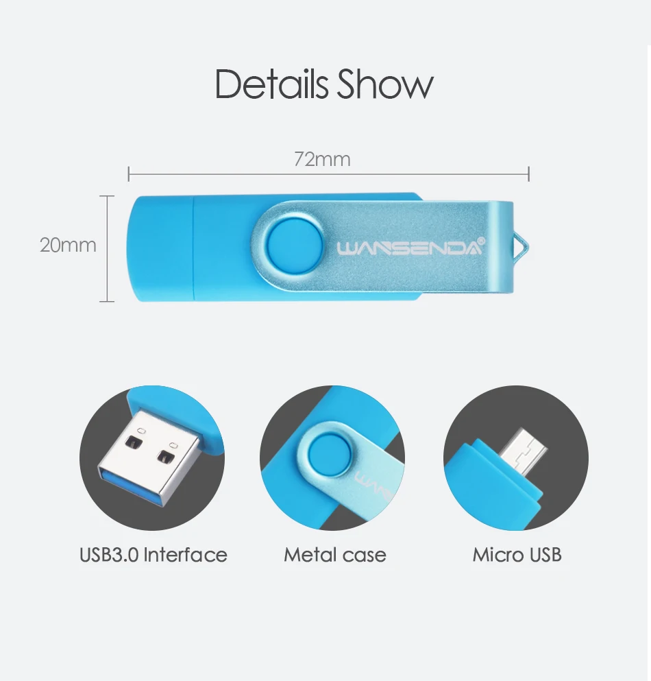 WANSENDA OTG USB флеш-накопитель USB 3,0 высокоскоростной флеш-накопитель 16 ГБ 32 ГБ 64 Гб 128 ГБ 256 ГБ Микро-флеш-накопитель USB флеш-накопитель