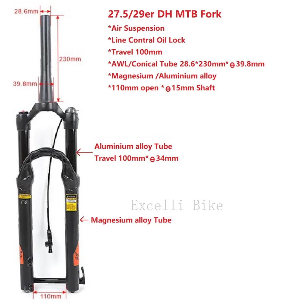 Excelli 27 5/29in амортизирующая вилка из магниевого сплава для спуска на гору MTB