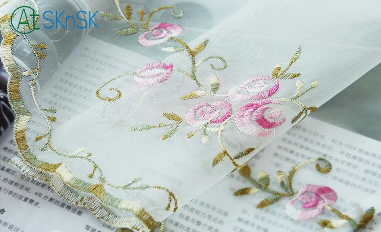 

High grade fashion textile yellow or pink balloon rope curtain yarn cloth flower embroidery balloon curtains for home decoration