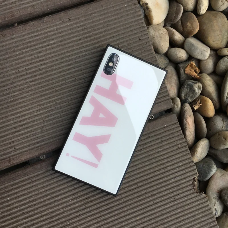 Для IPhone X 8 plus 7 6 6s квадратное закаленное стекло чехол для телефона сено письмо