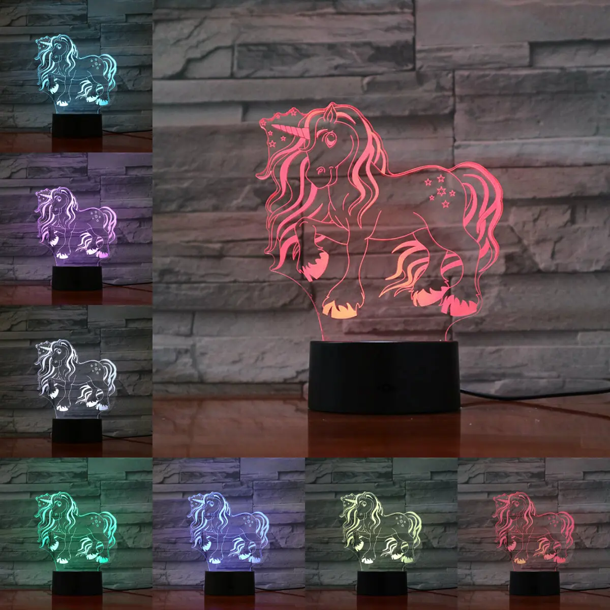 Серия Единорог Новинка пони 3D лампа Иллюзия светильник ing RGB LED USB Настроение
