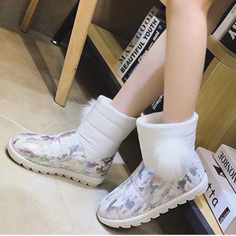 IFOND/зимние сапоги женские короткие плюшевые ботильоны на плоской подошве