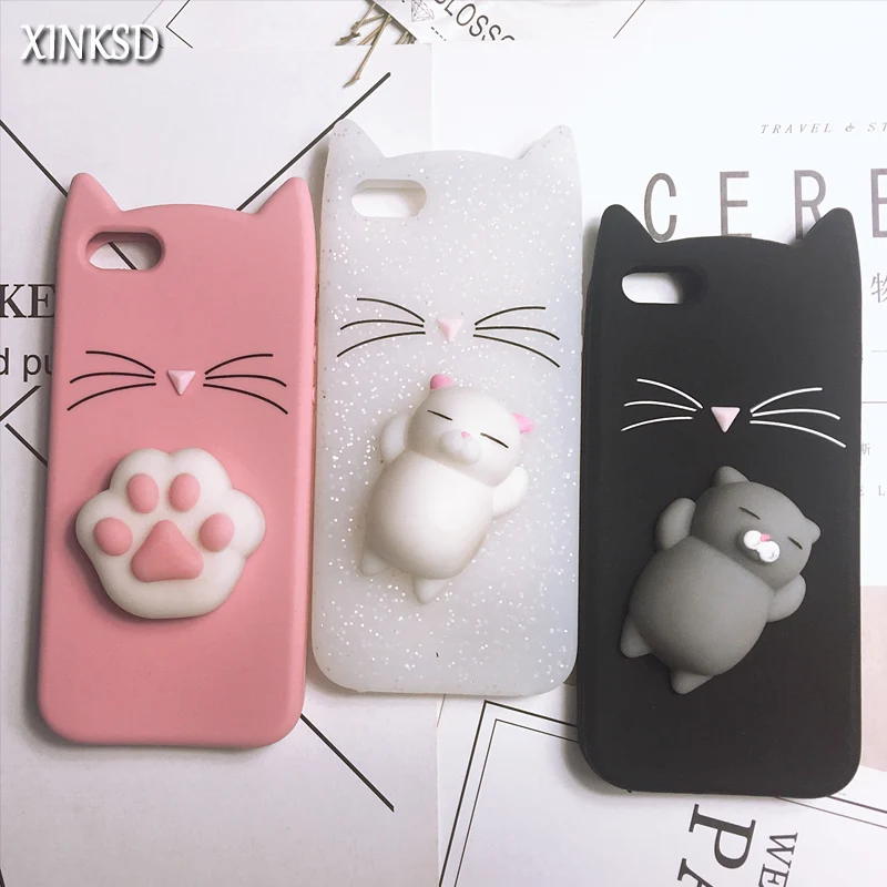 

3D Cute Squishy Bear Seal Phone Case For iPhone 6 6S 7 8 Plus X Case Cartoon Animal Cat Ear Silicone Case For iPhone5S SE 8 Plus