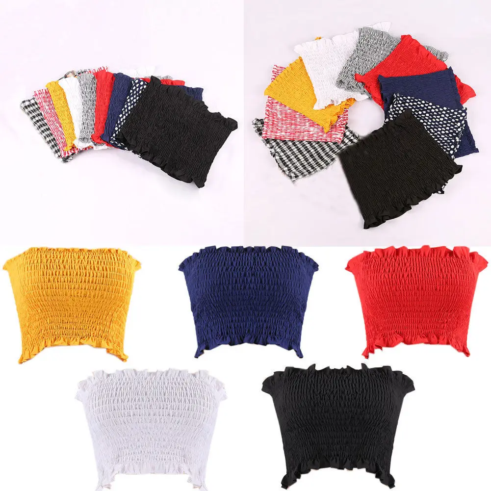 Женский Короткий Топ без бретелек однотонный летний топ-бандо | Женская одежда