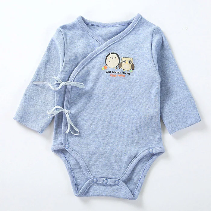 blue Детские хлопковые кофты с длинным рукавом Сторона боди с застежкой Одежда для новорожденных подарок, для маленьких мальчиков, спортивный костюм, пижама-кимоно кардиган унисекс Комбинезоны - Цвет: blue