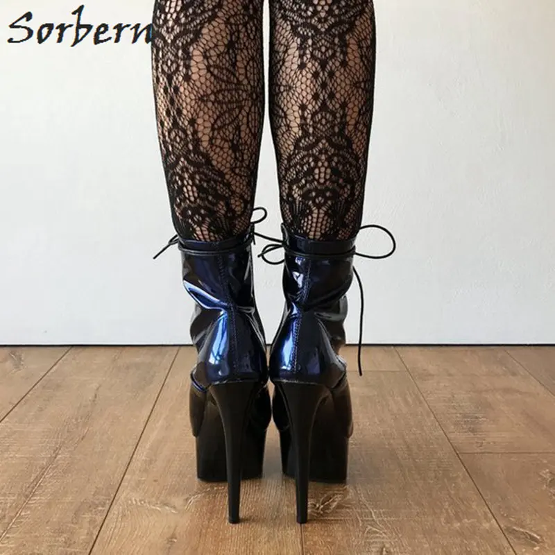 Sorbern цвет металлик королевский синий полусапожки на высоком каблуке 15 см Blingbling