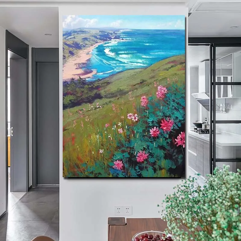 

Hand Painted Abstract River and Flower Oil Painting On Canvas Landscape Wall Art Picture For Home Wall Decoration Drop Shipping