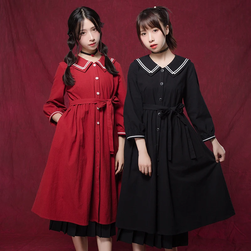 

Princess sweet lolita dress Originally Black Sweet Series Academy Wind-cotton and Hemp Dresses Autumn and Winter dress LG036