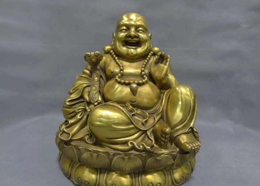 Chinese Fengshui brass Happy Laugh Maitreya Yuanbao Ruyi Bat Buddha ...