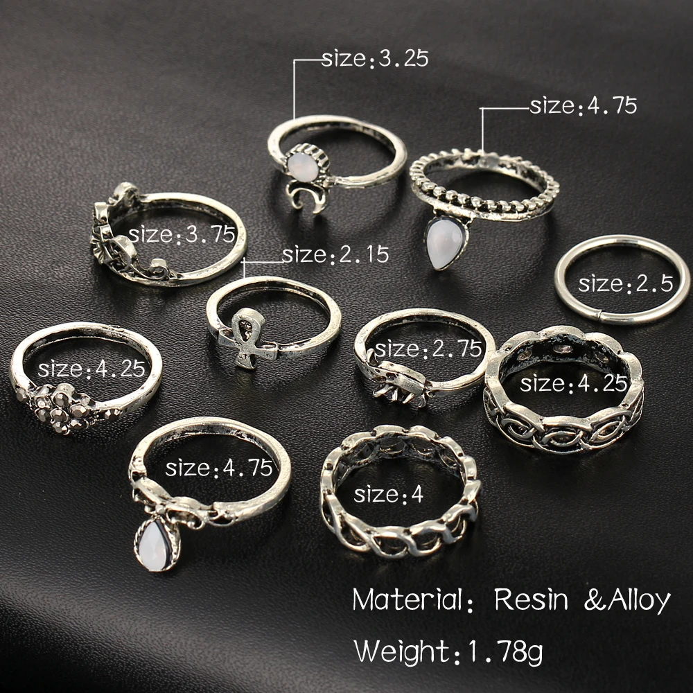 10 шт./компл. слон луна Ретро Бохо золотого цвета кольцо набор стрелка миди кольца