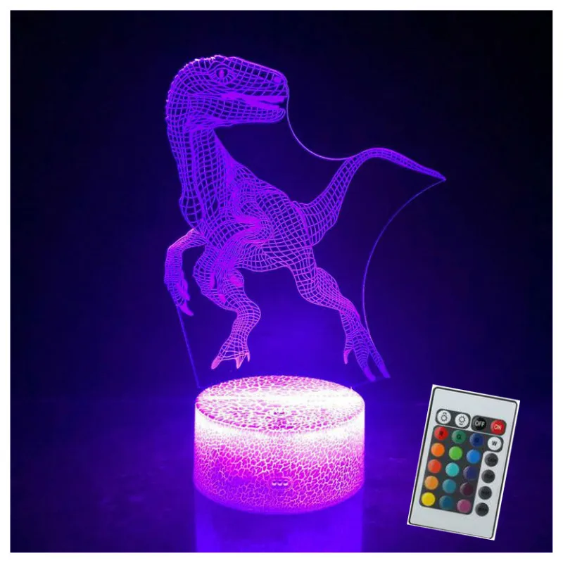 06 Crack base 3D иллюзия динозавра 7 цветов светодиодный пульт дистанционного управления Сенсорный спящий ночной Светильник животное светильник светится в темноте игрушка мальчик подарок на день рождения - Цвет: 06 Crack base
