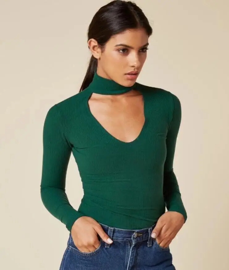 Более 2017 Цветов Твердые Холтер Передняя Отверстие Регулярное Ребро Футболка С