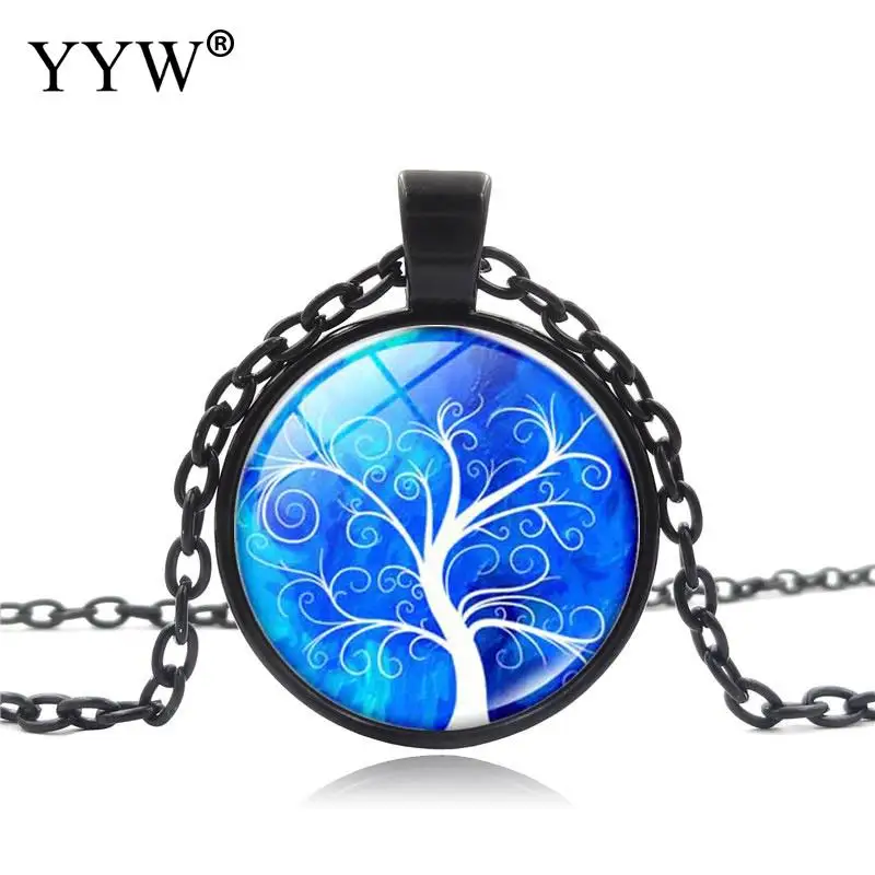 Винтажный стеклянный кабошон кулон в виде дерева жизни ожерелье с подвеской для