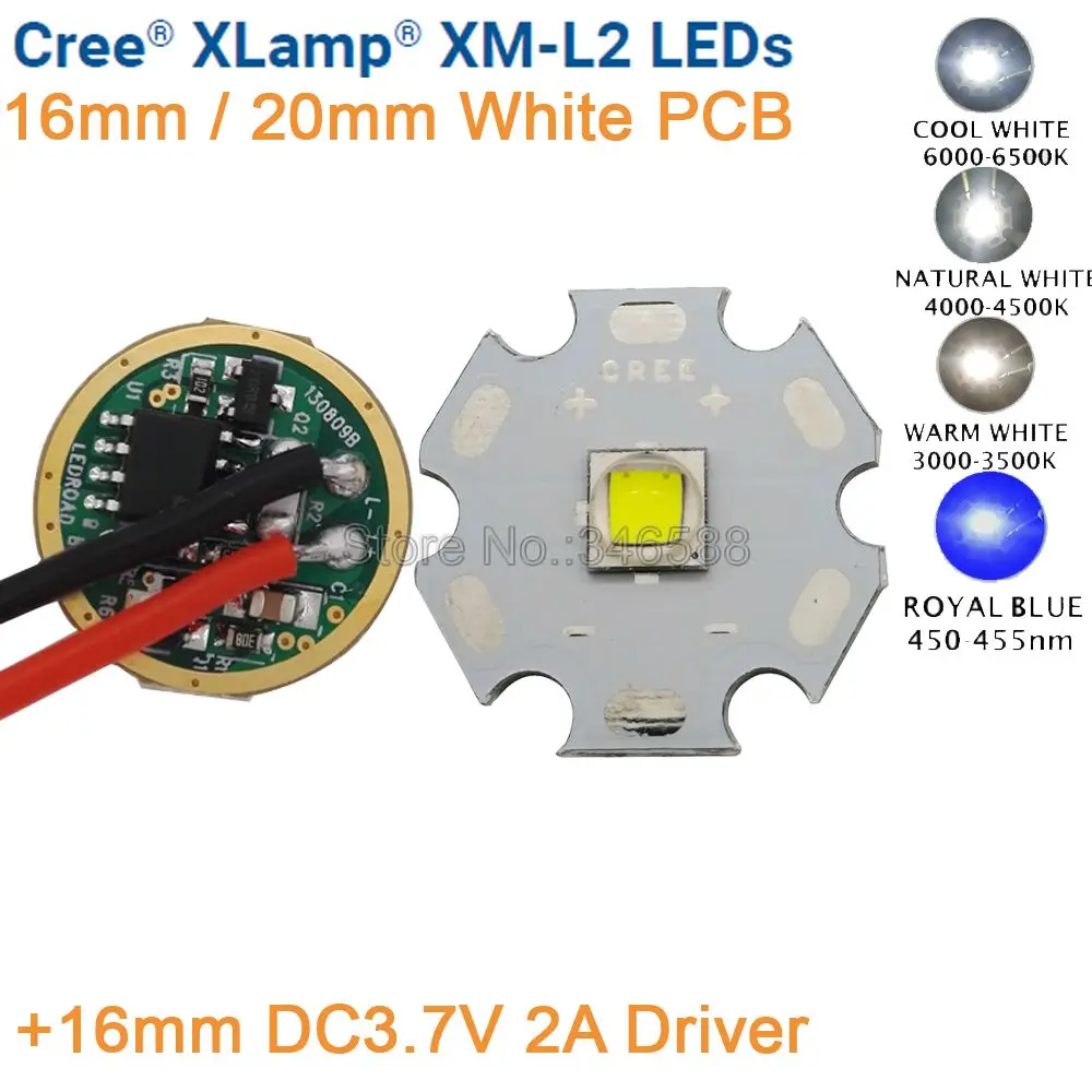 Светодиодный излучатель Cree XML2 холодный белый теплый 10 Вт высокая мощность 16 мм PCB