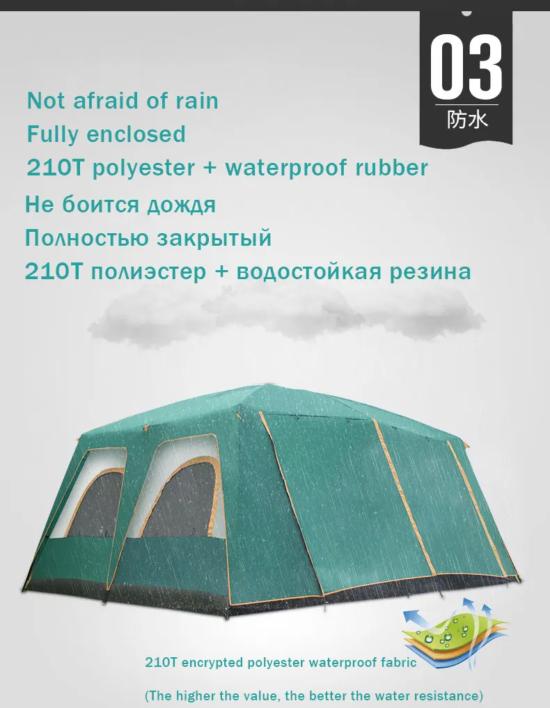 Большие палатки 460*360*210 см, вечерние палатки для кемпинга, Семейные палатки для 5, 8, 10, мужчин, 12, 14, 16 человек, высокое укрытие