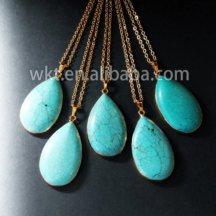 WT-N441 Hot Natural teardrop green howlite necklace 24k gold electroplated | Украшения и аксессуары
