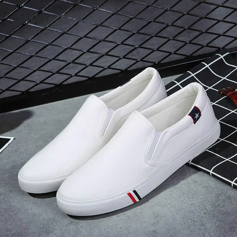 Men Canvas Shoes White Sneakers Casual Loafers Mocassim Male shoes Adult Slip On Flats Summer Mens Trainers zapatos de hombre | Обувь