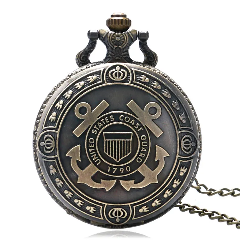 Vintage Bronze Quartz Pocket Watch 1790 United States Coast Guard Fob Clock Men Women Necklace Gift With Bag P954 | Наручные часы
