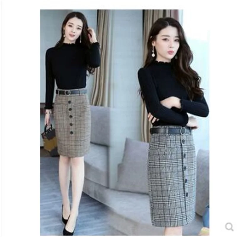 

Women's fashion ladies fashion two-piece autumn and winter clothing new package hip skirt slim sweater fashion suit TB181128