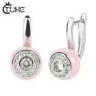 Серьги-гвоздики женские керамические, с посеребренными фианитами