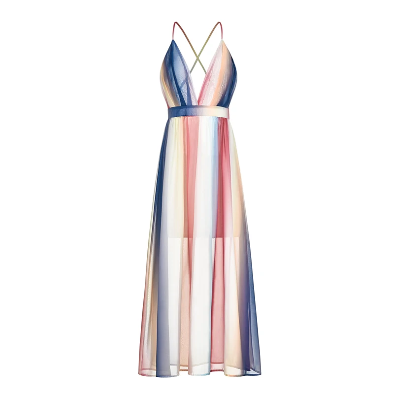 Элегантное Радужное длинное вечернее макси летнее платье женское 2019 для